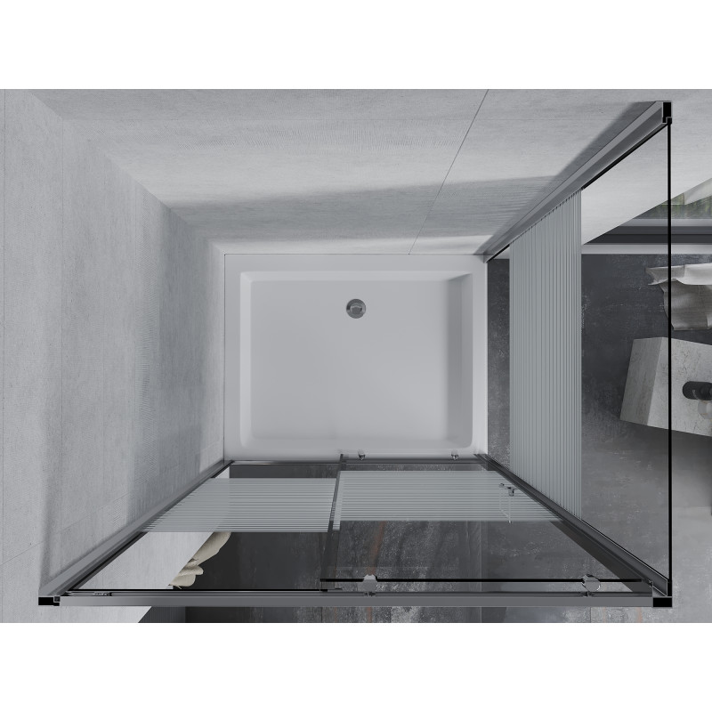 Mexen Apia slankioji dušo kabina 120 x 90 cm, baltos juostos, chromuotas + Rio padėklas - 840-120-090-01-20-4510