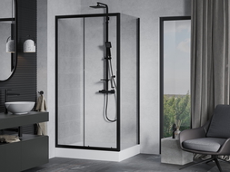 Mexen Apia stumdoma dušo kabina 120 x 80 cm, Skaidrus, Juoda + dušo padėklas Rio - 840-120-080-70-00-4510