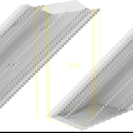 Mexen Mist Dviguba atidaroma dušo kabina 120 x 120 cm, permatomi, matinė auksinė - 8A4-120-120-55-00