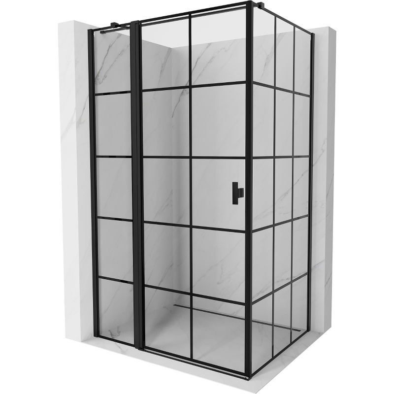 Mexen Mist T dušo kabina, atveriama kairė pusė 115 x 110 cm, juodos grotelės, juoda - 8A4T-115-110-70-77-L