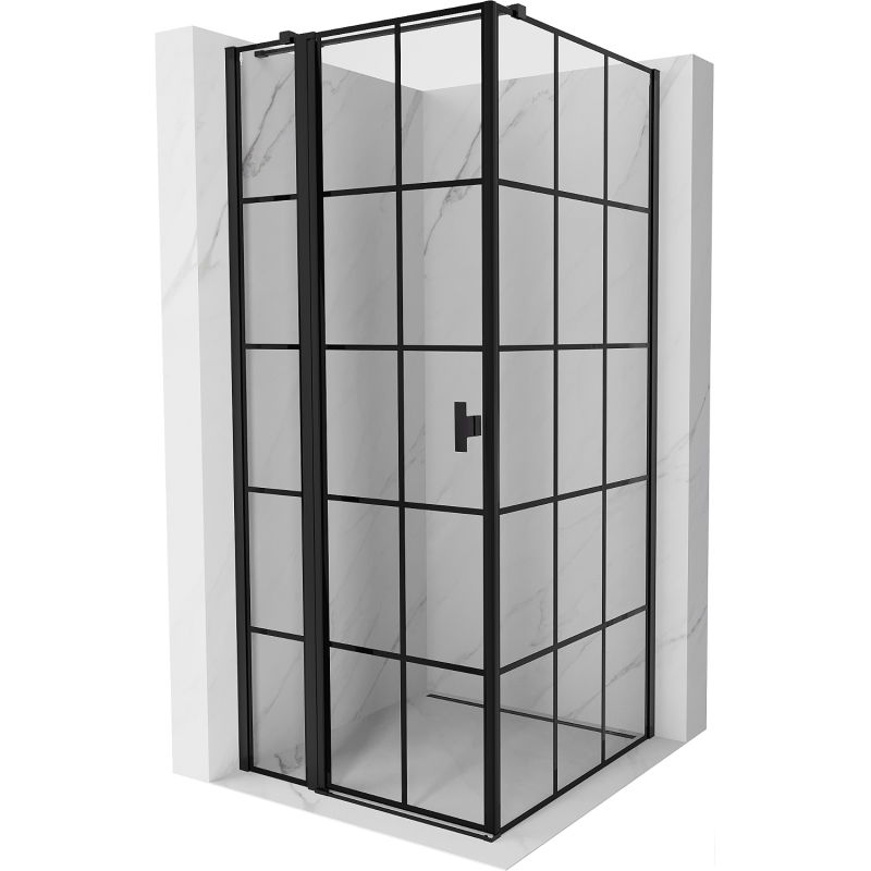 Mexen Mist T kairi atidaroma dušo kabina 120 x 120 cm, juodi langeliai, juoda - 8A4T-120-120-70-77-L