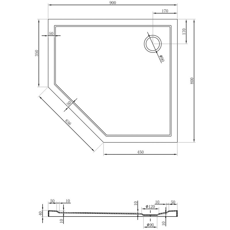 Mexen Flow penkiakampė plona dušo padėklas dešinysis 90 x 80 cm, blizgus baltas - 46P108090R