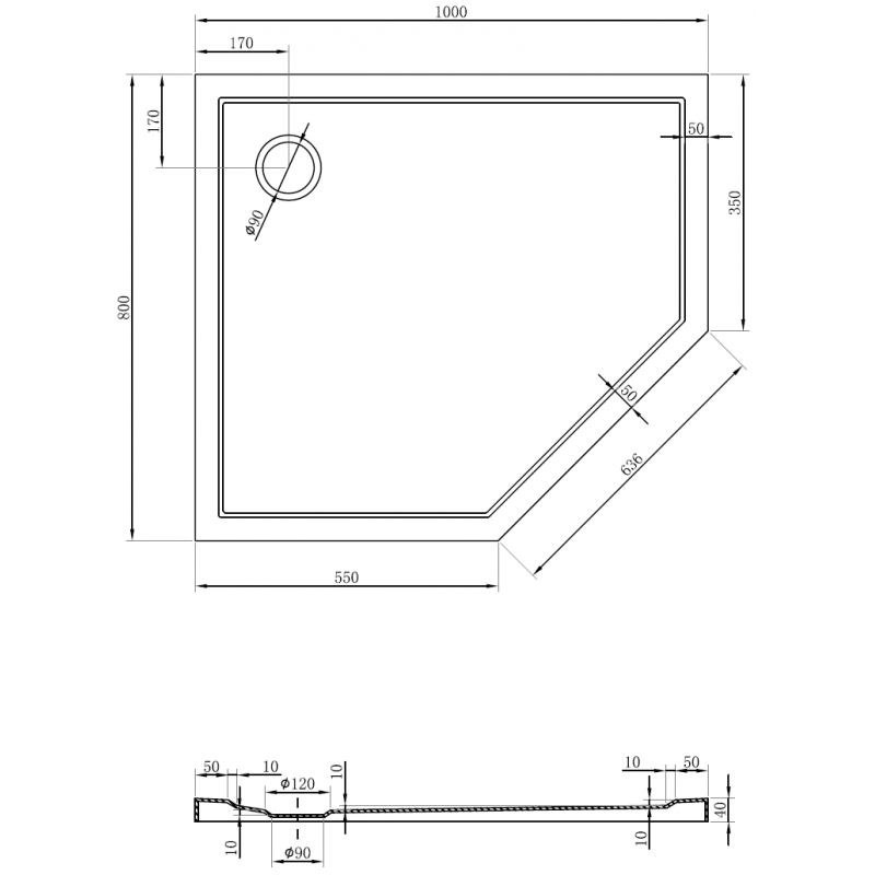 Mexen Flow penkiakampė slim dušo kabina kairė 100 x 80 cm, juoda matinė - 46P708010L
