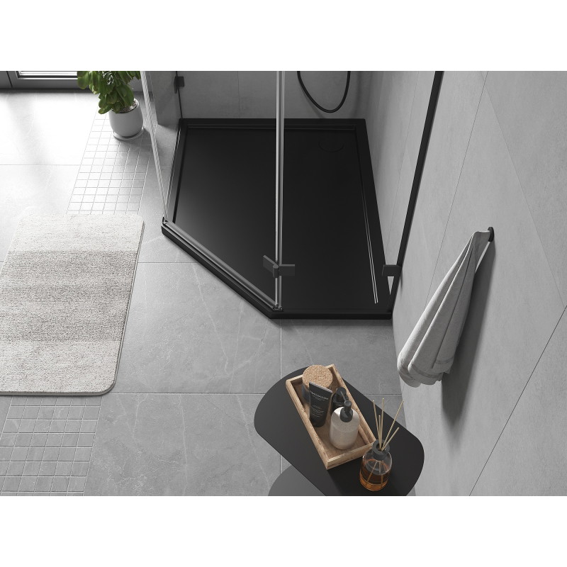 Mexen Flow penkiakampė plokščia dušo padėklas kairysis 100 x 80 cm, juodas matinė spalva - 46P708010L