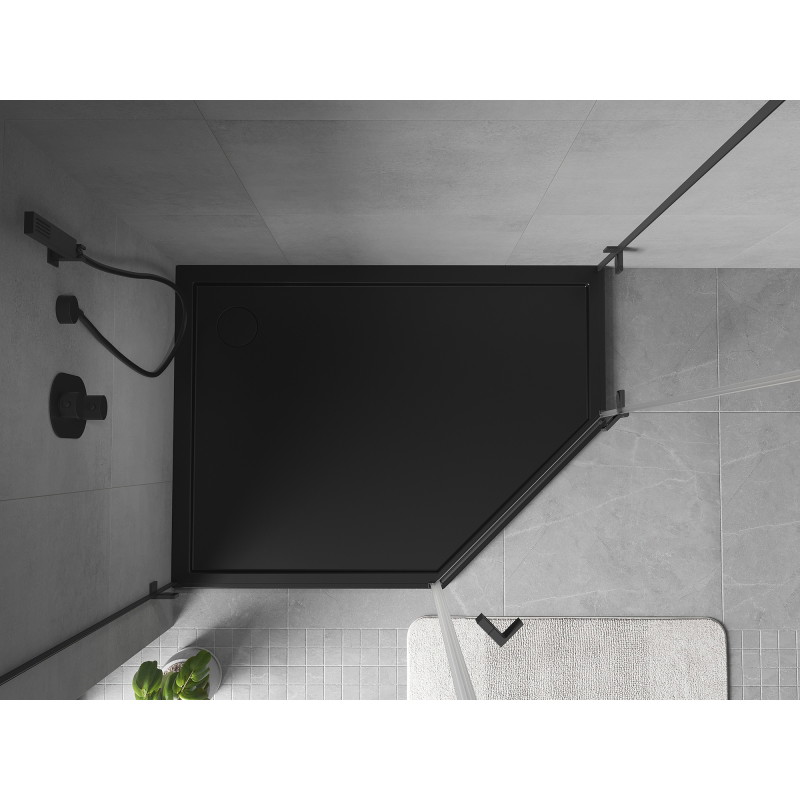 Mexen Flow penkiakampė plokščia dušo padėklas kairysis 100 x 80 cm, juodas matinė spalva - 46P708010L