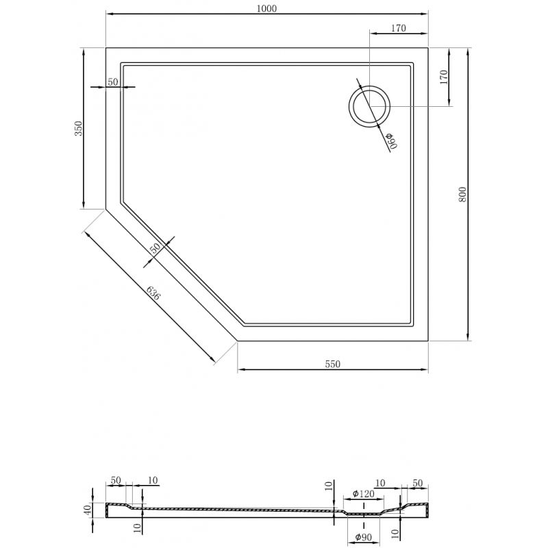 Mexen Flow penkiakampė plona dušo padėklas dešinysis 100 x 80 cm, juodai matinė - 46P708010R