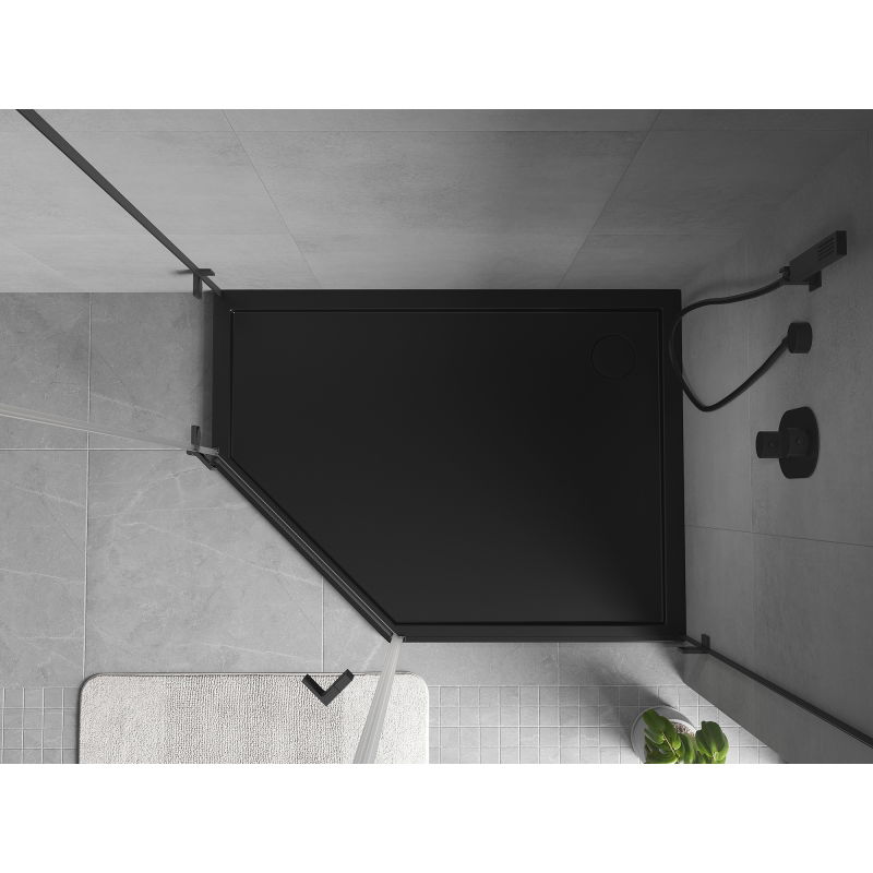 Mexen Flow penkiakampė dušo padėklas slim dešinysis 100 x 90 cm, juodas matinis - 46P709010R
