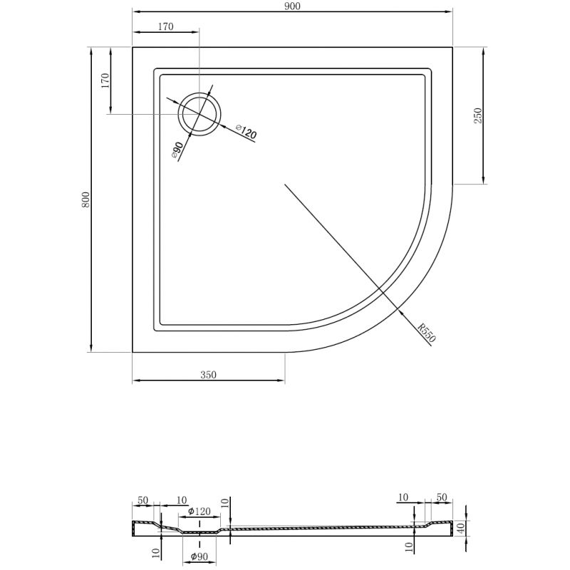 Mexen Flow pusapvalis asimetrinis plonas dušo padėklas kairysis 90 x 80 cm, baltas blizgesys - 46Q108090L