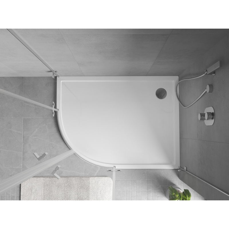 Mexen Flow pusapvalis asimetrinis plonas padėklas dešinysis 100 x 80 cm, balto blizgesio - 46Q108010R