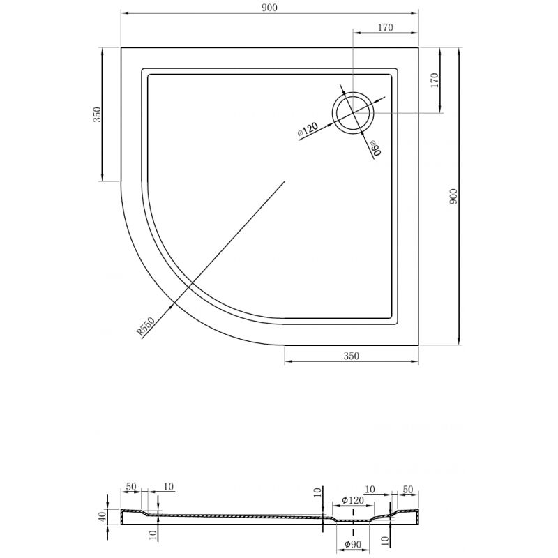 Mexen Flow pusapvalė slim dušo padėklas 90 x 90 cm, juodas matinis - 46Q709090