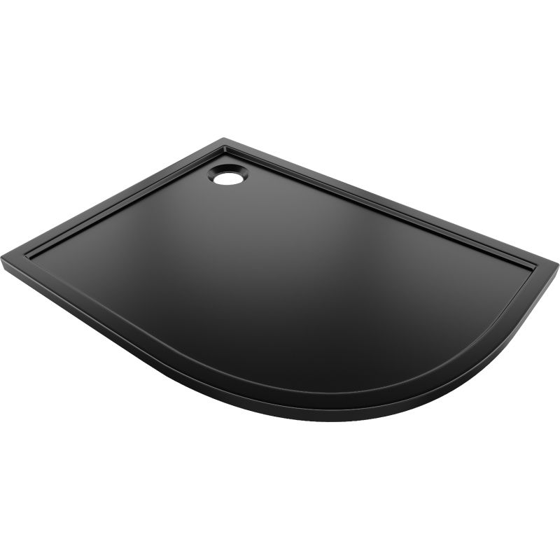 Mexen Flow pusapvalis asimetrinis plonas padėklas kairysis 90 x 80 cm, juodas matinis - 46Q708090L
