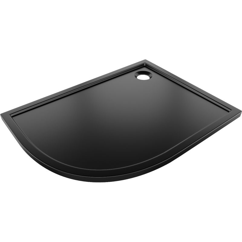 Mexen Flow pusapvalis asimetrinis plonas dešinės pusės dušo padėklas 100 x 80 cm, juodas matinis - 46Q708010R