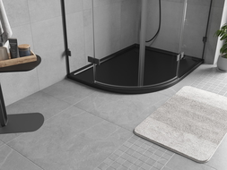 Mexen Flow pusapvalis asimetrinis plonas dešinės pusės dušo padėklas 100 x 80 cm, juodas matinis - 46Q708010R
