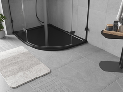 Mexen Flow pusapvalė asimetrinė plokščia padėklas kairysis 100 x 90 cm, juodas matinis - 46Q709010L