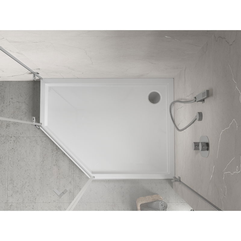 Mexen Flow+ dušo padėklas pentagonas dešinys 90 x 80 cm, baltas blizgesys - 46P108090RH