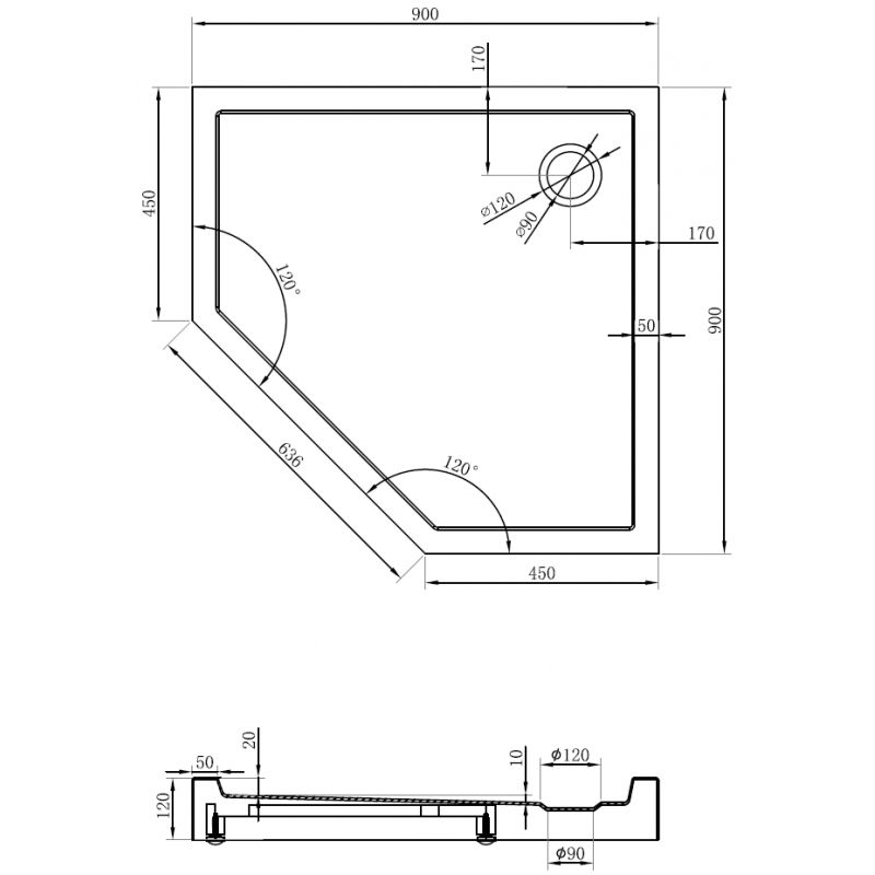Mexen Flow+ penkiakampė dušo padėklas 90 x 90 cm, baltas blizgus - 46P109090H