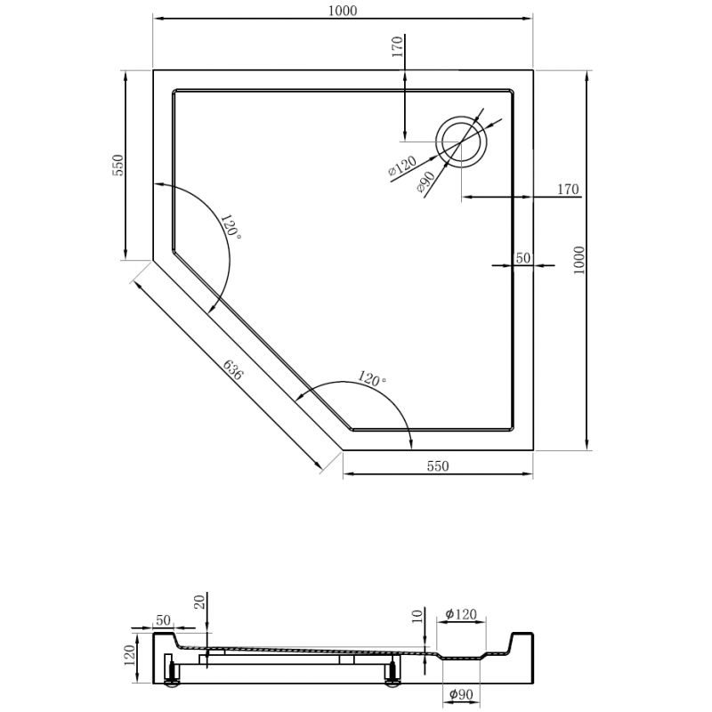 Mexen Flow+ penkiakampis dušo padėklas 100 x 100 cm, baltas blizgus - 46P101010H