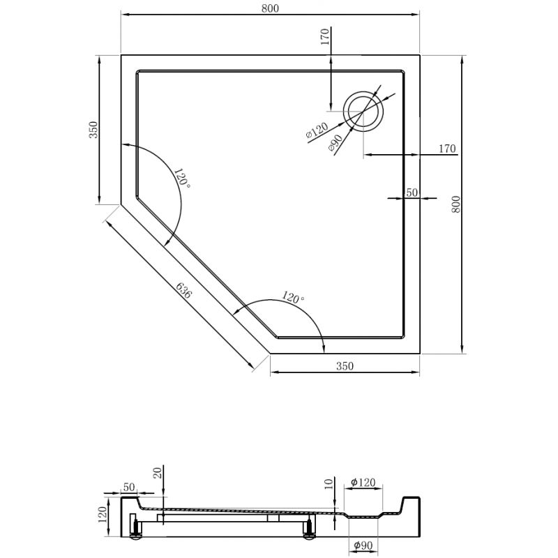 Mexen Flow+ penkiakampė dušo padėklas 80 x 80 cm, juodas matinis - 46P708080H