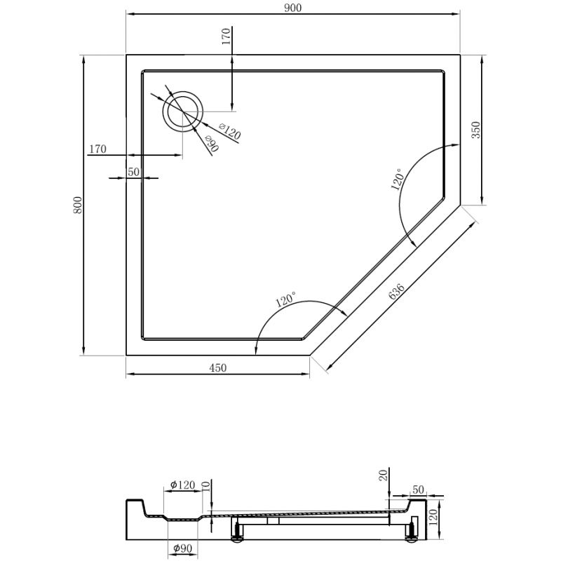 Mexen Flow+ penkiakampė kairioji dušo padėklas 90 x 80 cm, juoda matinė - 46P708090LH