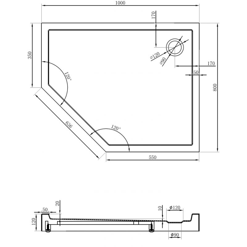 Mexen Flow+ penkiakampė dušo padėklas dešinysis 100 x 80 cm, juodas matinis - 46P708010RH