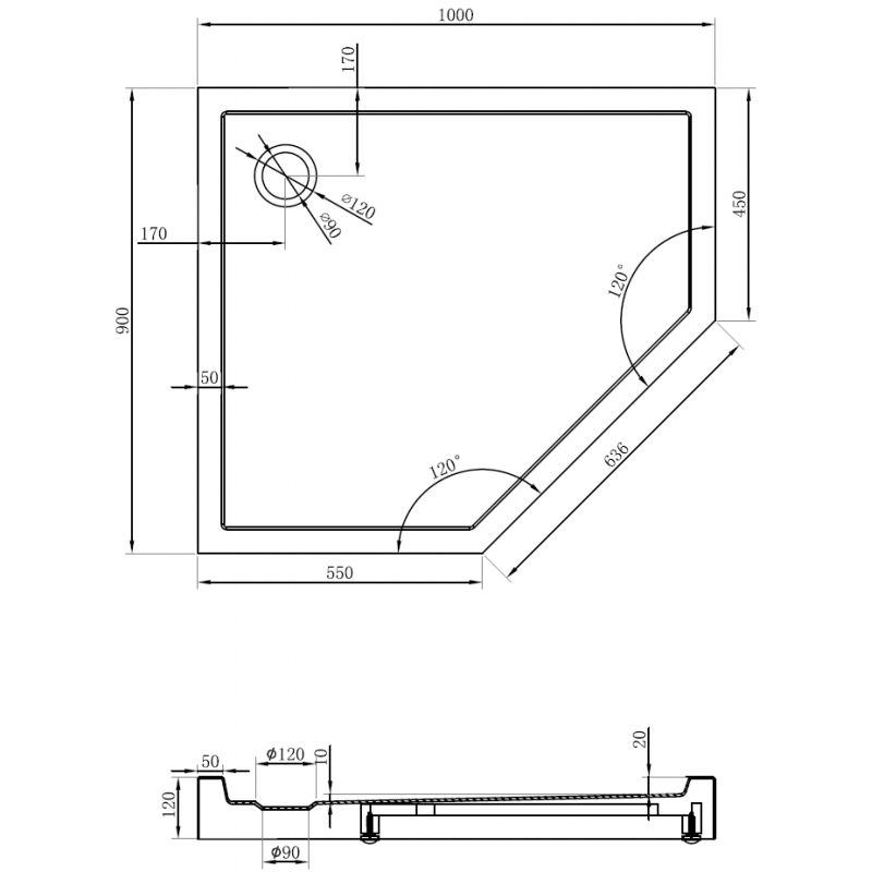 Mexen Flow+ penkiakampis dušo padėklas kairinis 100 x 90 cm, juodas matinis - 46P709010LH
