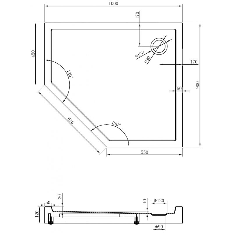 Mexen Flow+ penkiakampė dušo padėklas dešinysis 100 x 90 cm, juodas matinis - 46P709010RH