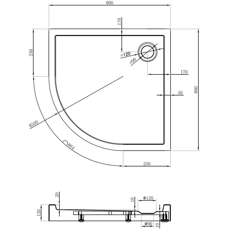 Mexen Flow+ pusapvalis dušo padėklas 80 x 80 cm, blizgus baltas - 46Q108080H