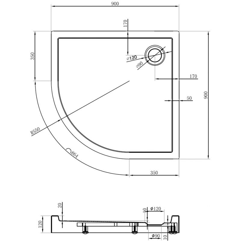 Mexen Flow+ pusapvalė dušo padėklas 90 x 90 cm, juodas matinis - 46Q709090H