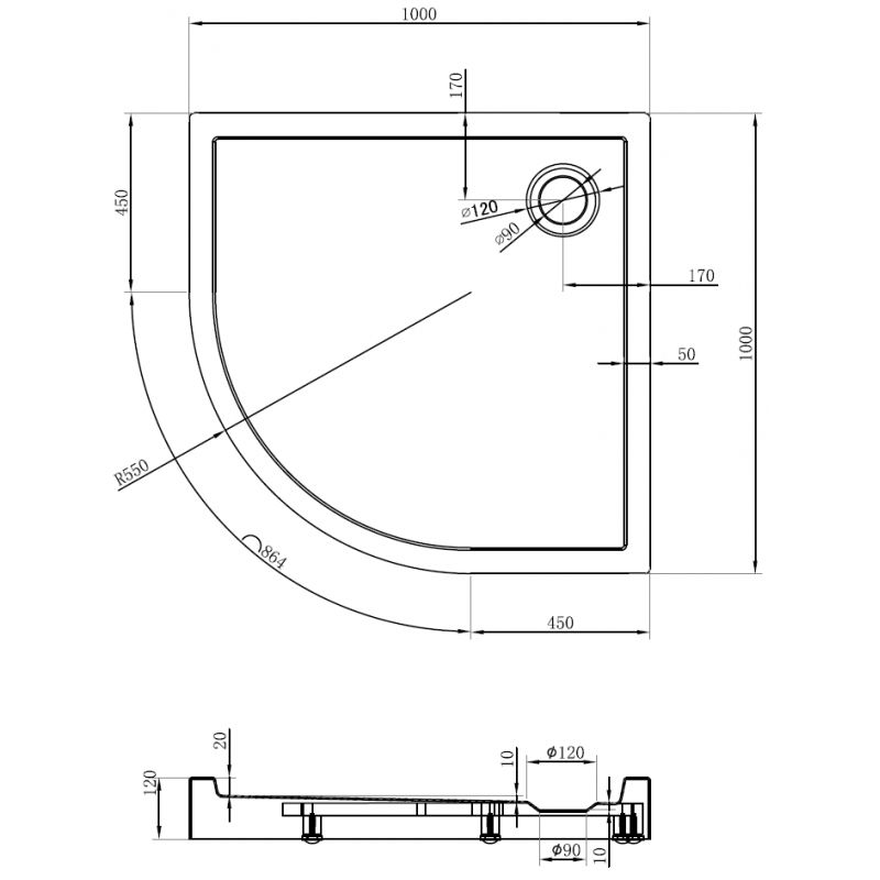 Mexen Flow+ pusapvalė dušo padėklas 100 x 100 cm, juodas matinis - 46Q701010H