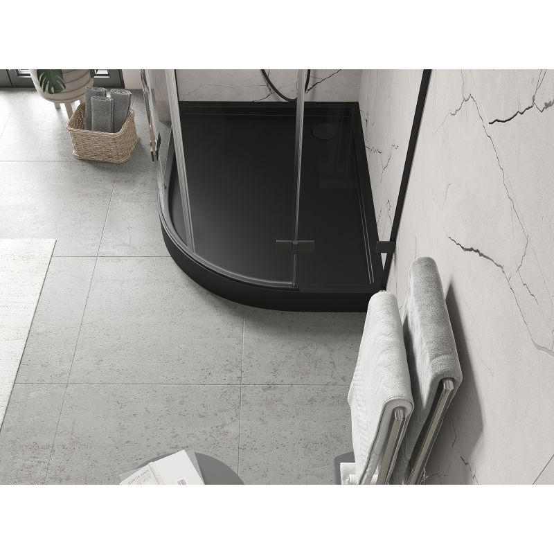 Mexen Flow+ pusapvalis asimetrinis kairinis dušo padėklas 90 x 80 cm, juodas matinis - 46Q708090LH