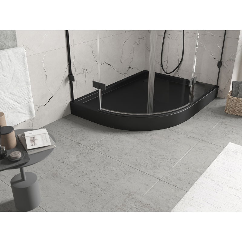 Mexen Flow+ pusapvalė asimetrinė dešinės pusės dušo padėklas 90 x 80 cm, juodas matinis - 46Q708090RH
