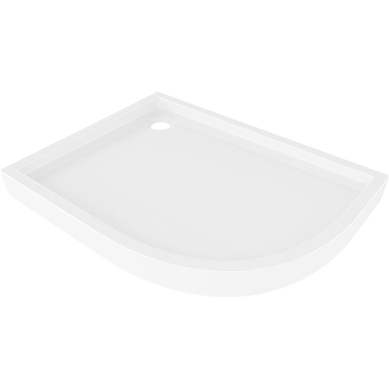 Mexen Flow+ pusiau apvalus asimetrinis kairysis dušo padėklas 100 x 80 cm, baltas blizgus - 46Q108010LH
