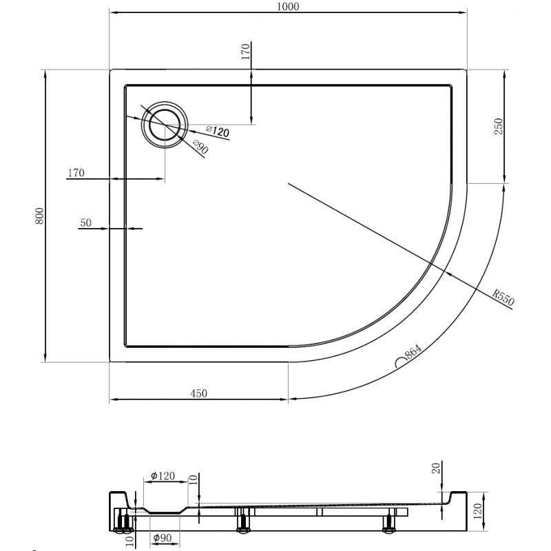 Mexen Flow+ pusapvalė asimetrinė kairysis dušo padėklas 100 x 80 cm, juoda matinė - 46Q708010LH