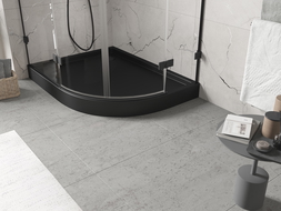 Mexen Flow+ pusapvalis asimetrinis kairysis dušo padėklas 100 x 80 cm, juodas matinis - 46Q708010LH