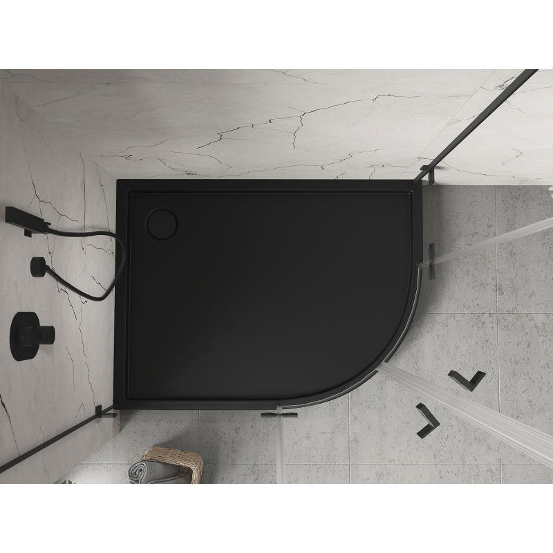 Mexen Flow+ pusapvalė asimetrinė kairysis dušo padėklas 100 x 80 cm, juoda matinė - 46Q708010LH