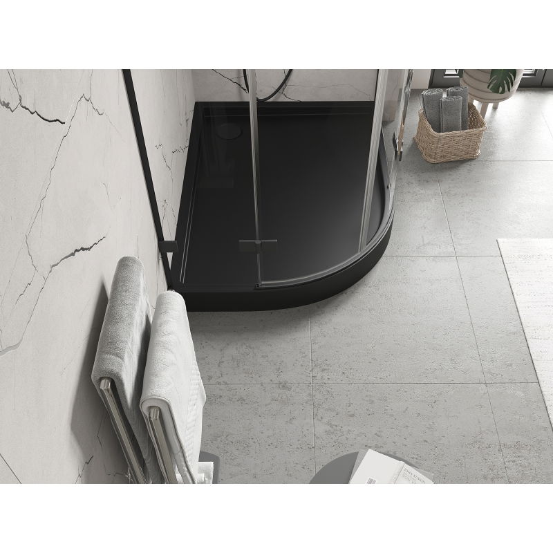 Mexen Flow+ pusiau apvalus asimetrinis dušo padėklas, dešinysis 100 x 80 cm, juodas matinis - 46Q708010RH