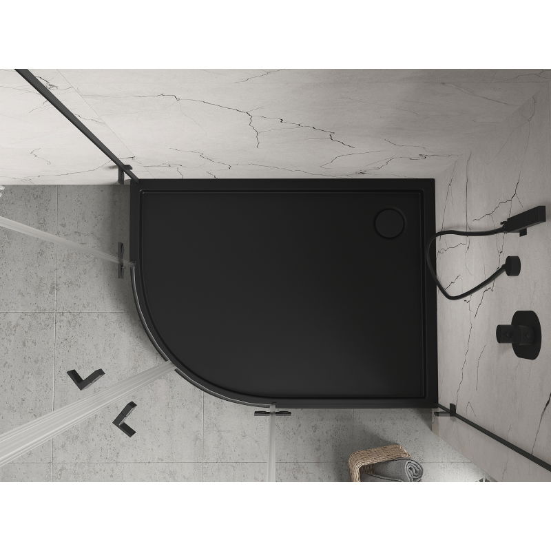 Mexen Flow+ pusiau apvalus asimetrinis dušo padėklas, dešinysis 100 x 80 cm, juodas matinis - 46Q708010RH