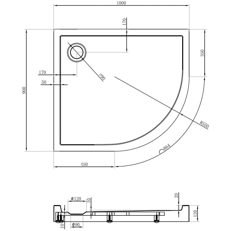 Mexen Flow+ pusapvalė asimetriška dušo padėklas kairė 100 x 90 cm, juodas matinis - 46Q709010LH
