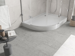 Mexen Flow+ pusapvalės asimetriškos dešinės pusės dušo padėklas 100 x 90 cm, blizgi balta - 46Q109010RH