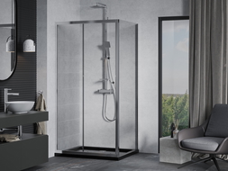 Mexen Apia stumdoma dušo kabina 140 x 80 cm, Skaidrus, Chromo + dušo padėklas Flat, Juoda - 840-140-080-01-00-4070