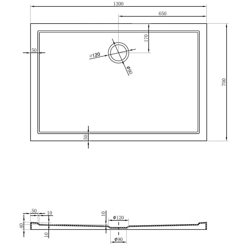 Mexen Flow stačiakampė plokščia dušo padėklas 130 x 70 cm, blizgus baltas - 46R107013