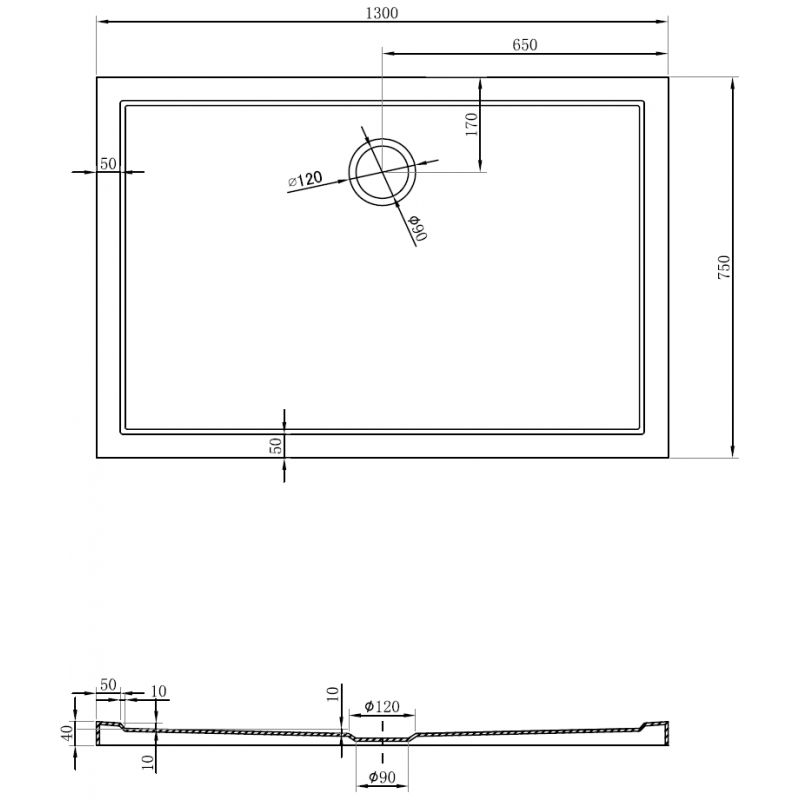 Mexen Flow stačiakampė plona dušo padėklas 130 x 75 cm, juodas matas - 46R707513