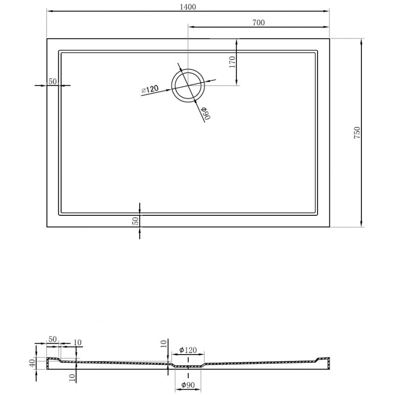 Mexen Flow stačiakampis dušo padėklas slim 140 x 75 cm, baltas blizgus - 46R107514