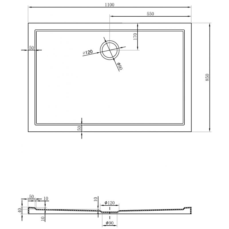 Mexen Flow stačiakampis dušo padėklas slim 110 x 85 cm, juodas matinis - 46R708511