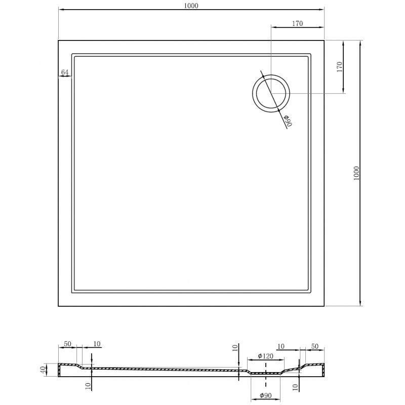 Mexen Flow plokščias kvadratinis dušo padėklas 100 x 100 cm, baltas blizgus - 46S101010
