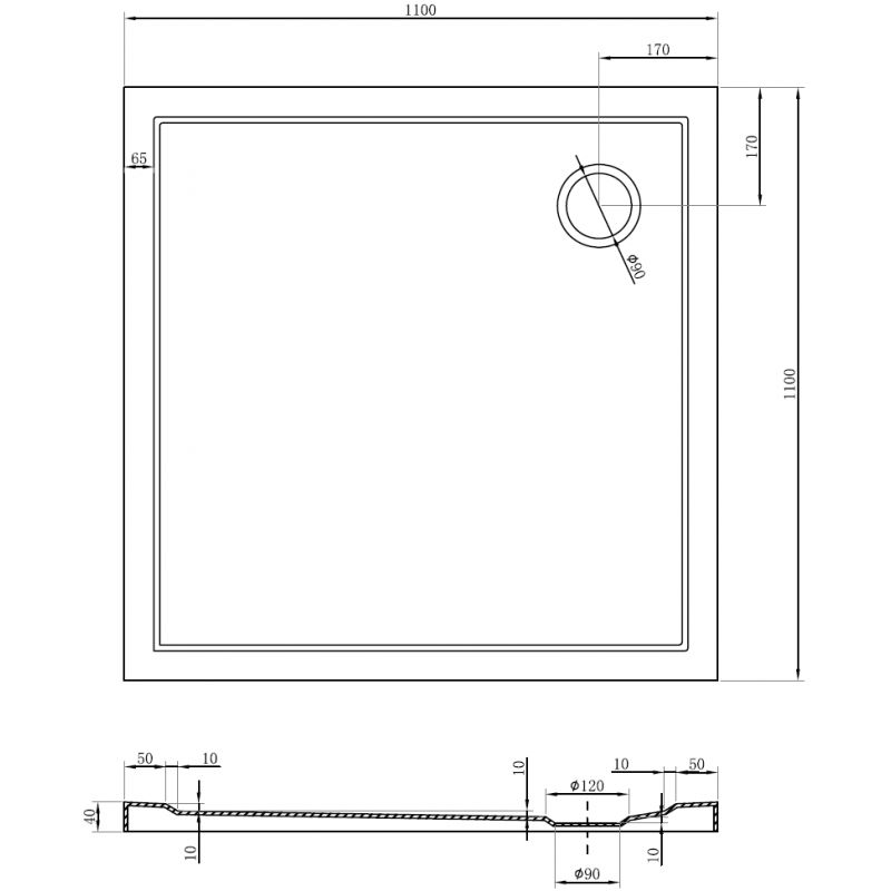 Mexen Flow kvadratinė žema dušo pada 110 x 110 cm, blizgus baltas - 46S101111