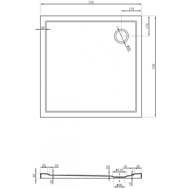 Mexen Flow kvadratinis plokštelinis dušo padėklas 75 x 75 cm, balta blizgi - 46S107575