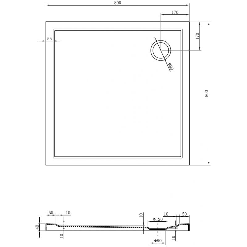 Mexen Flow kvadratinis dušo padėklas slim 80 x 80 cm, juodas matinis - 46S708080