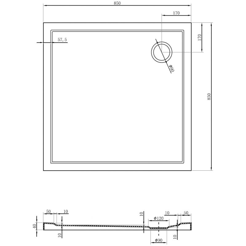 Mexen Flow kvadratinė plona dušo padėklas 85 x 85 cm, juodas matinis - 46S708585