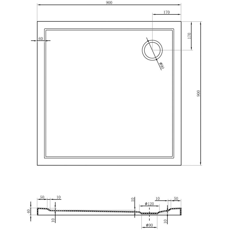 Mexen Flow dušo padėklas kvadratinis slim 90 x 90 cm, baltas blizgus - 46S109090